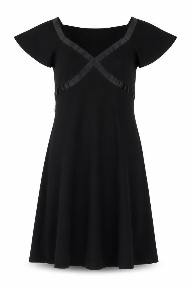 Citrine Women's Black Fit & Flare Short Sleeve Knee Length Dress Size 8
