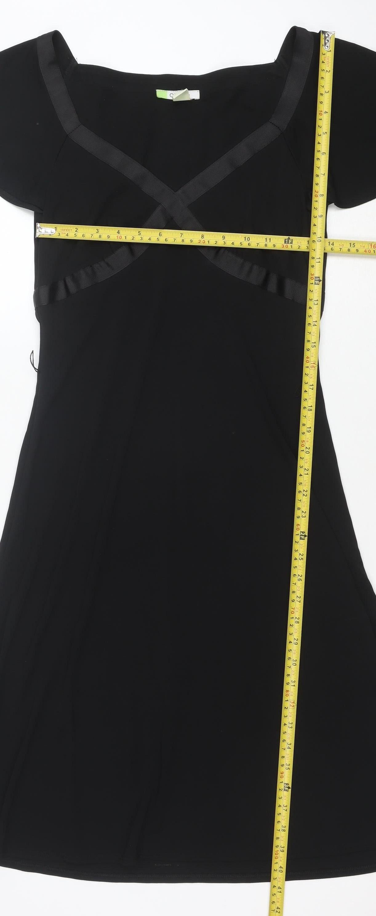 Citrine Women's Black Fit & Flare Short Sleeve Knee Length Dress Size 8
