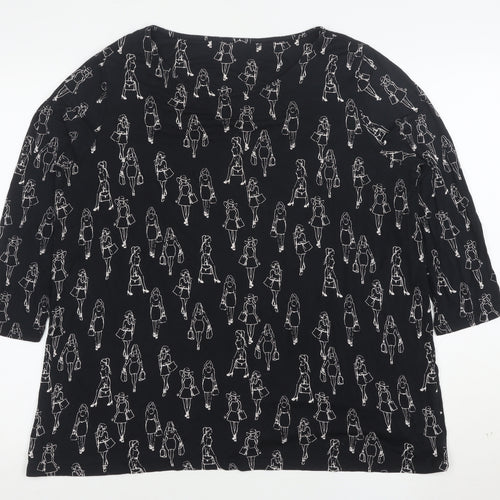 Tu Womens Black Art Print 3/4 Sleeve Jersey Top Size 14