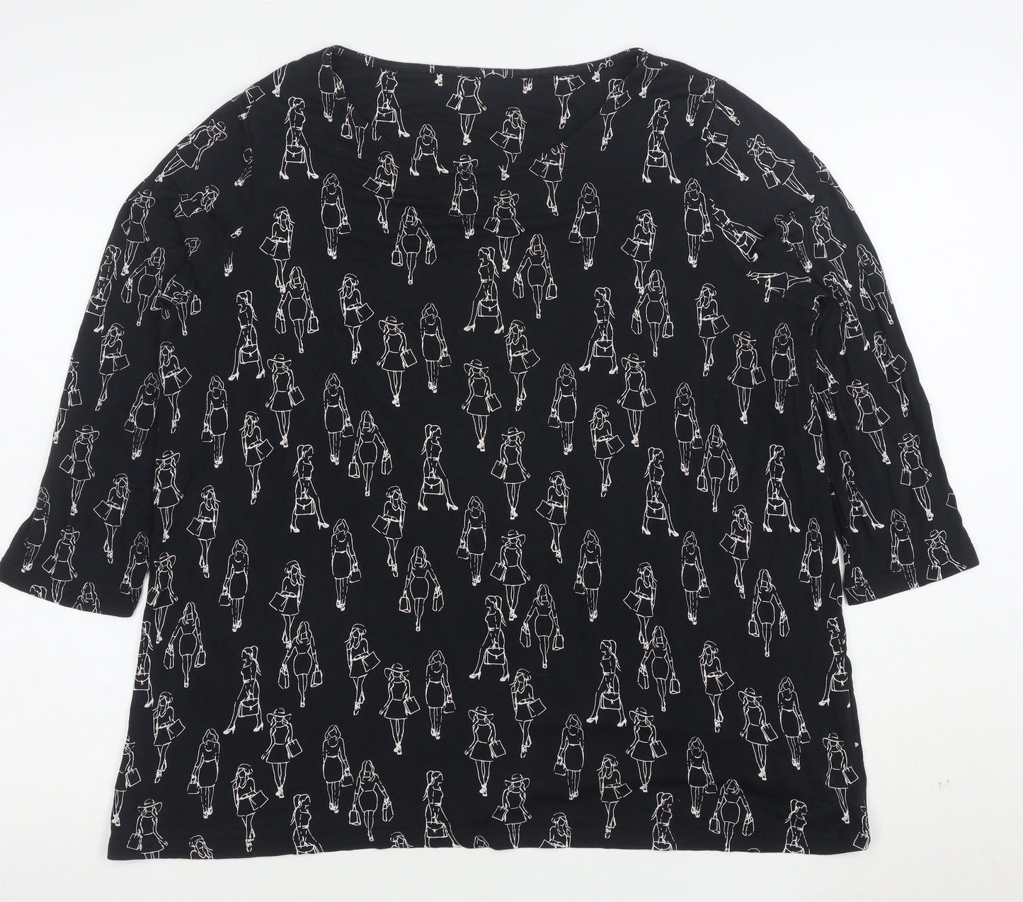 Tu Womens Black Art Print 3/4 Sleeve Jersey Top Size 14