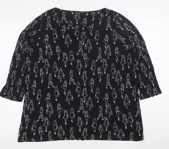 Tu Womens Black Art Print 3/4 Sleeve Jersey Top Size 14