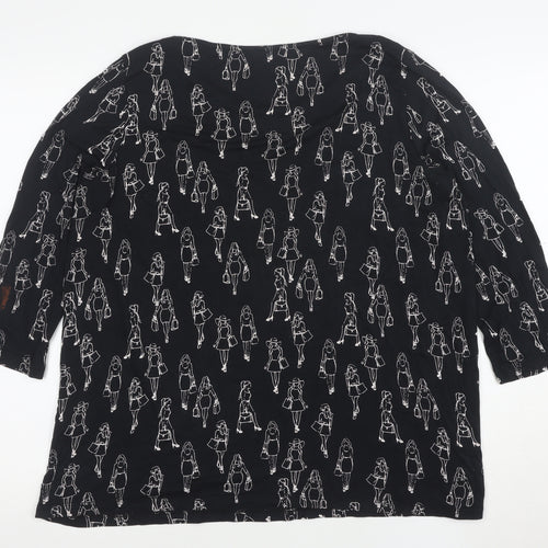 Tu Womens Black Art Print 3/4 Sleeve Jersey Top Size 14