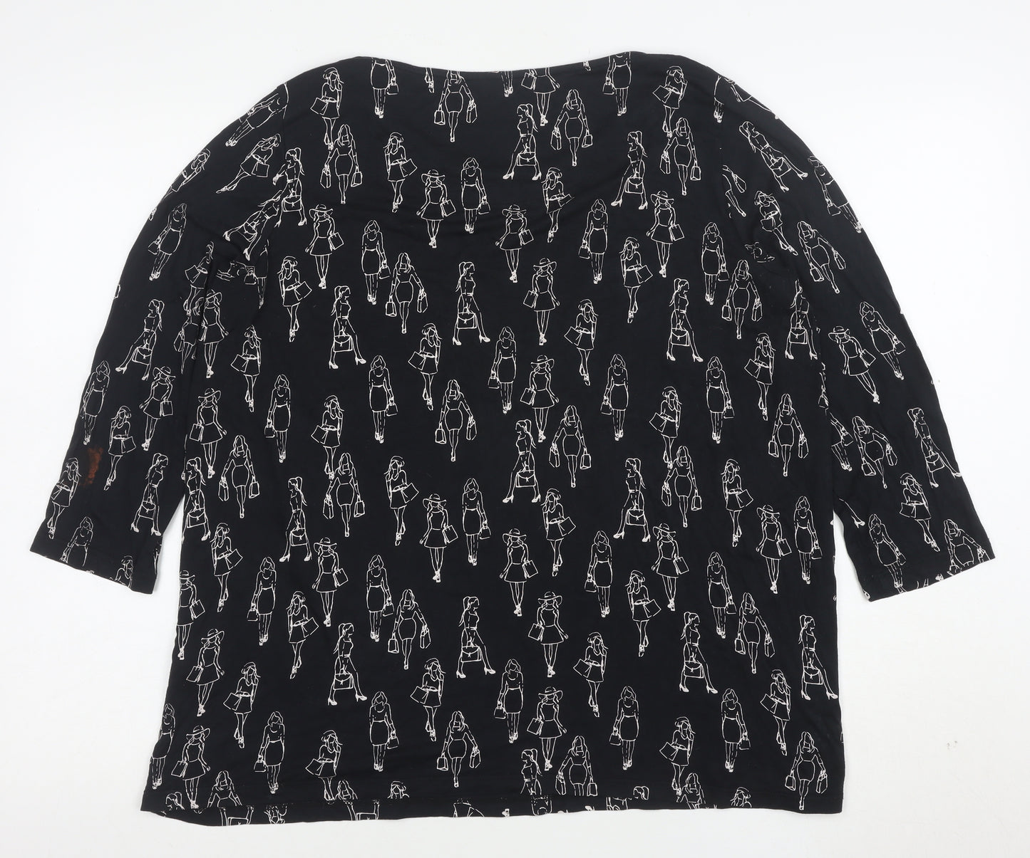 Tu Womens Black Art Print 3/4 Sleeve Jersey Top Size 14