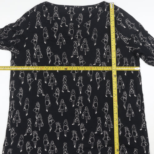 Tu Womens Black Art Print 3/4 Sleeve Jersey Top Size 14