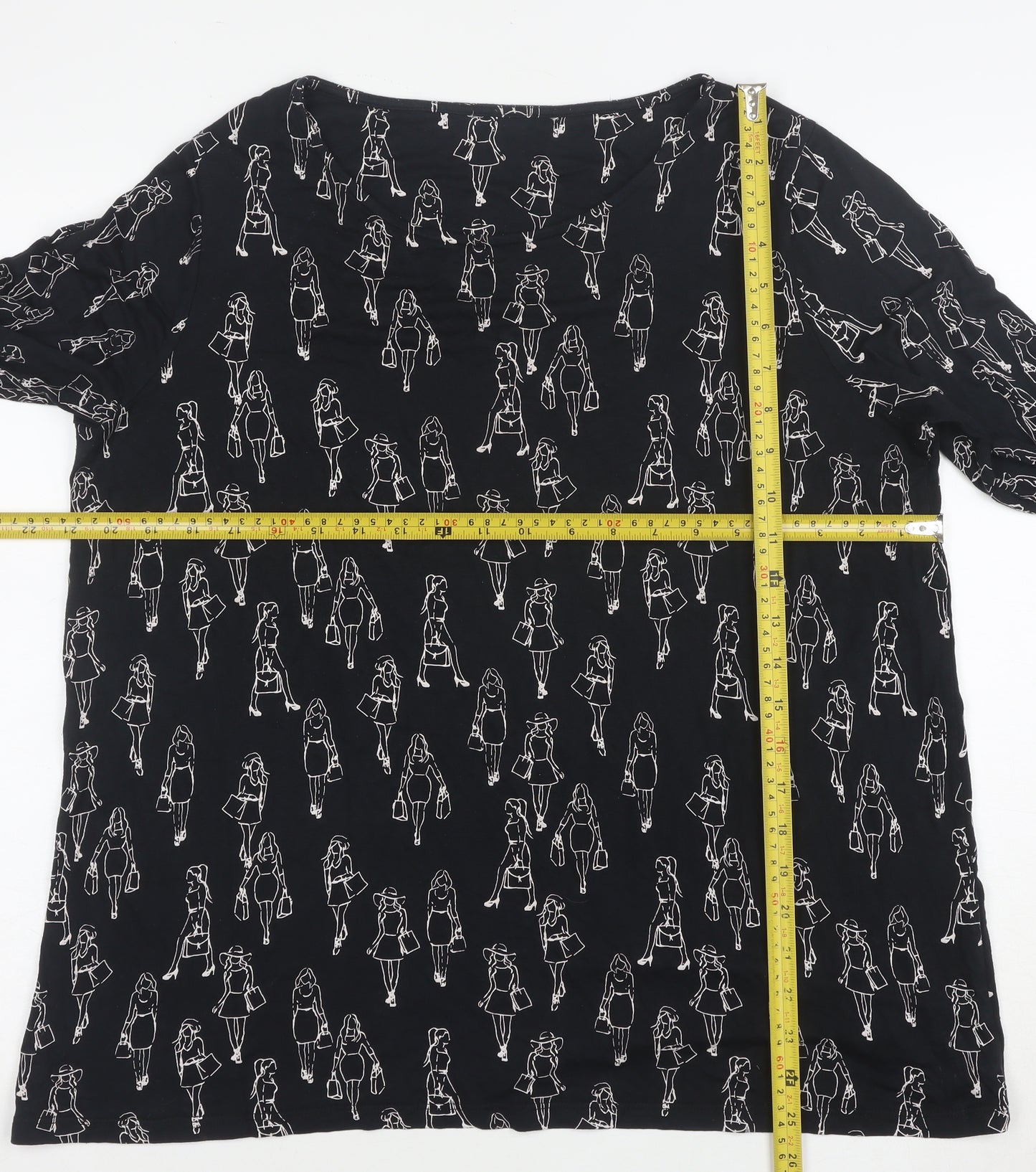 Tu Womens Black Art Print 3/4 Sleeve Jersey Top Size 14