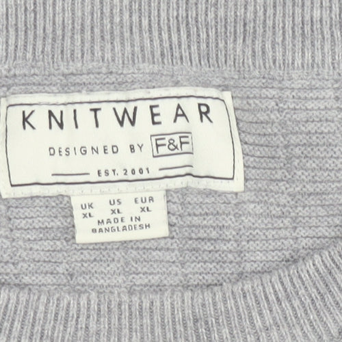 F&F Men’s Grey Cotton Knit Crew Neck Jumper XL