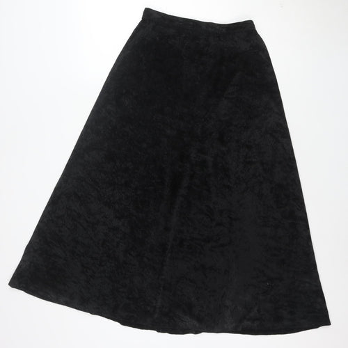 Topshop Womens Black Velvet A-Line Midi Skirt Size 12