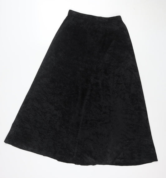 Topshop Womens Black Velvet A-Line Midi Skirt Size 12