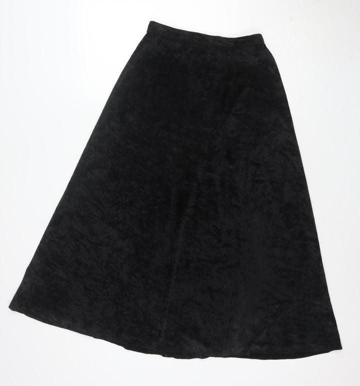 Topshop Womens Black Velvet A-Line Midi Skirt Size 12