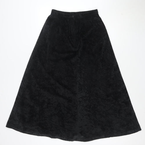 Topshop Womens Black Velvet A-Line Midi Skirt Size 12