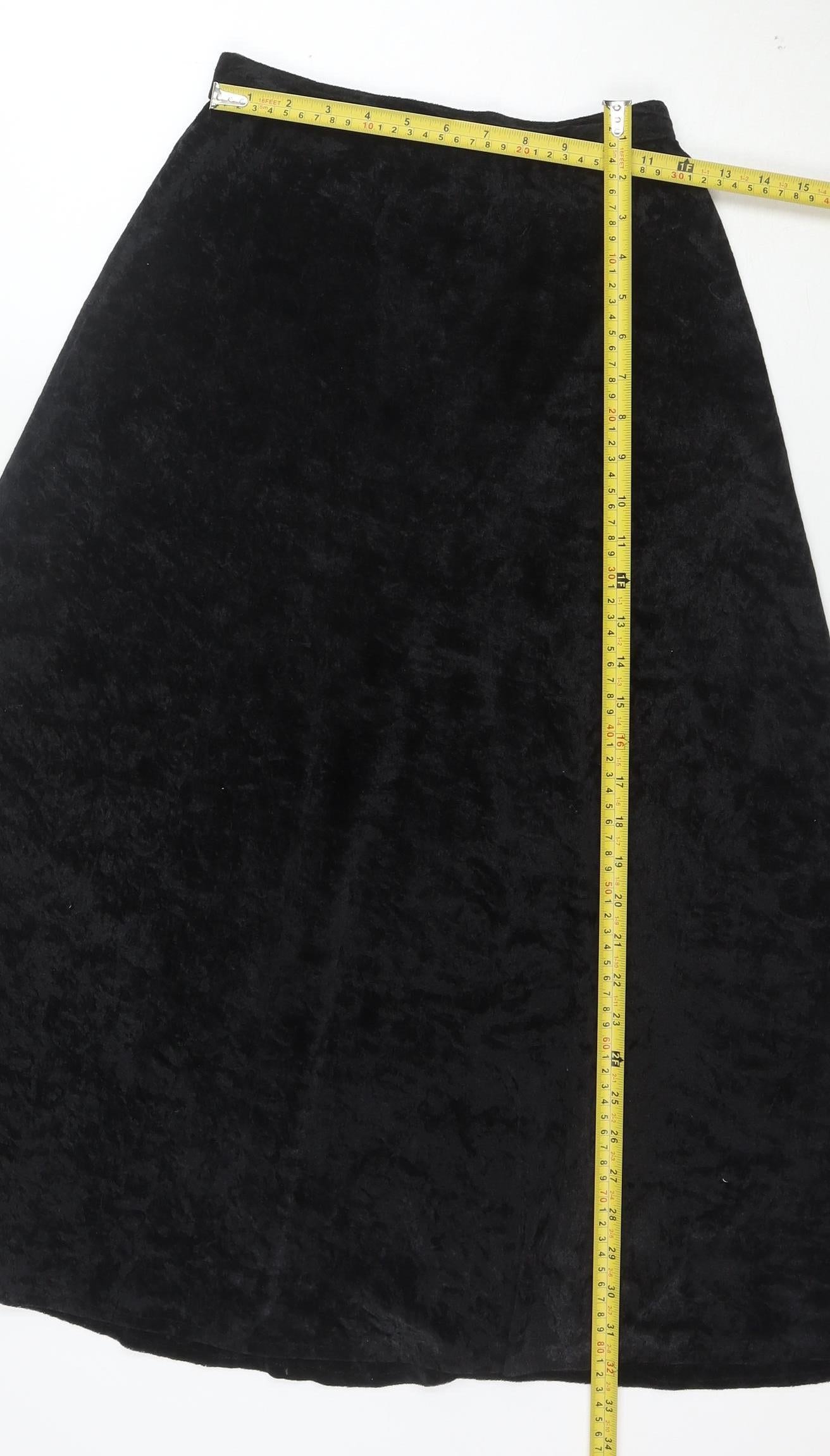 Topshop Womens Black Velvet A-Line Midi Skirt Size 12