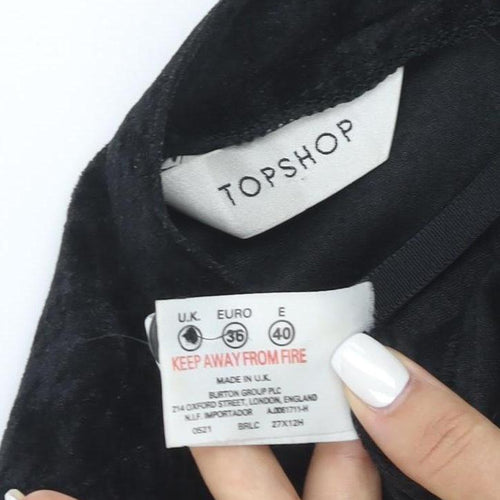 Topshop Womens Black Velvet A-Line Midi Skirt Size 12