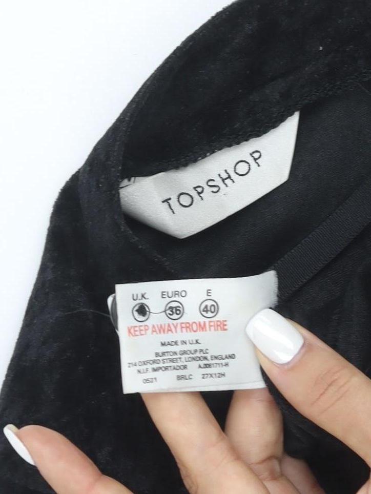 Topshop Womens Black Velvet A-Line Midi Skirt Size 12