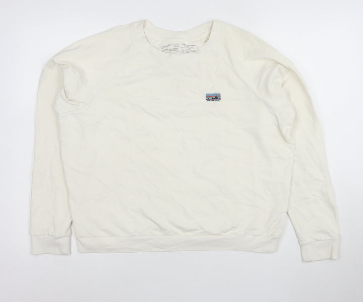 Patagonia Men's White Organic Cotton Crew Neck Sweatshirt Size M