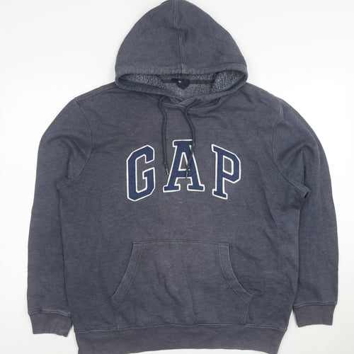 GAP Men's Grey Pullover Hoodie Size L Logo Fleece Sweatshirt