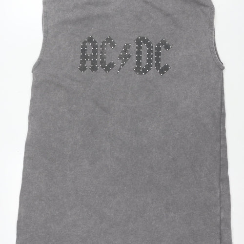 AC/DC Womens Grey Sleeveless T-Shirt Dress S Rock Studded Cotton
