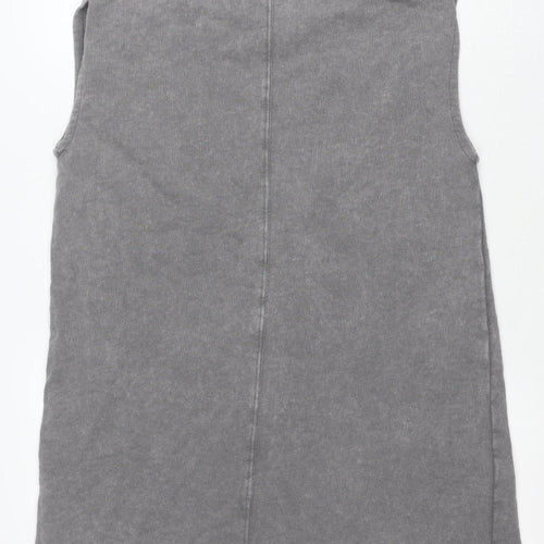 AC/DC Womens Grey Sleeveless T-Shirt Dress S Rock Studded Cotton