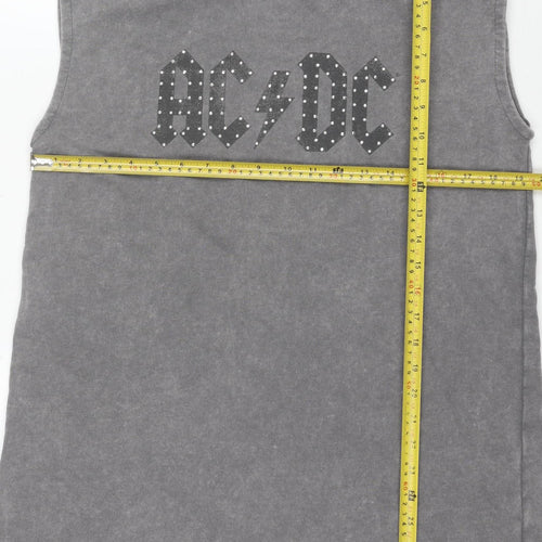 AC/DC Womens Grey Sleeveless T-Shirt Dress S Rock Studded Cotton
