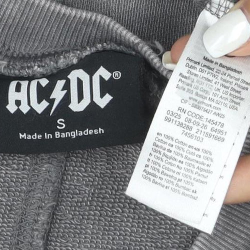 AC/DC Womens Grey Sleeveless T-Shirt Dress S Rock Studded Cotton