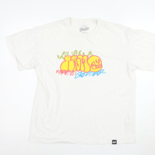 Pull&Bear Men's White Graphic Print T-Shirt Size S