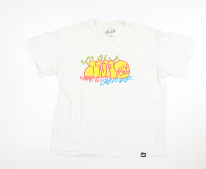 Pull&Bear Men's White Graphic Print T-Shirt Size S