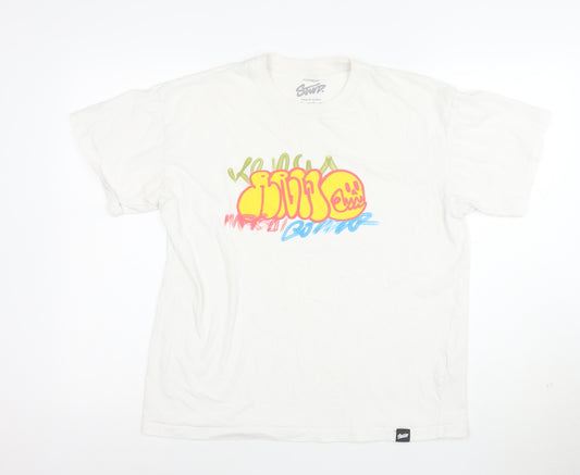 Pull&Bear Men's White Graphic Print T-Shirt Size S