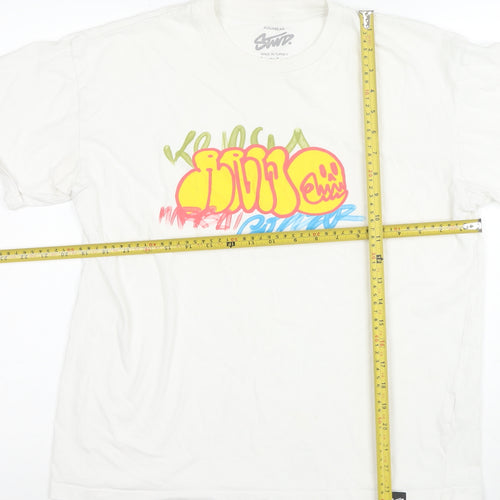 Pull&Bear Men's White Graphic Print T-Shirt Size S