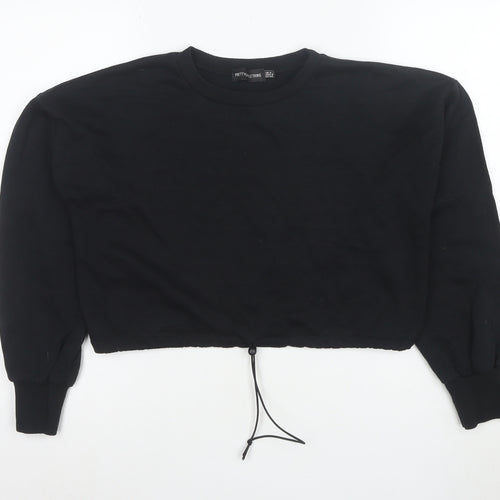 PrettyLittleThing Womens Black Size 8 Cropped Drawstring Sweatshirt