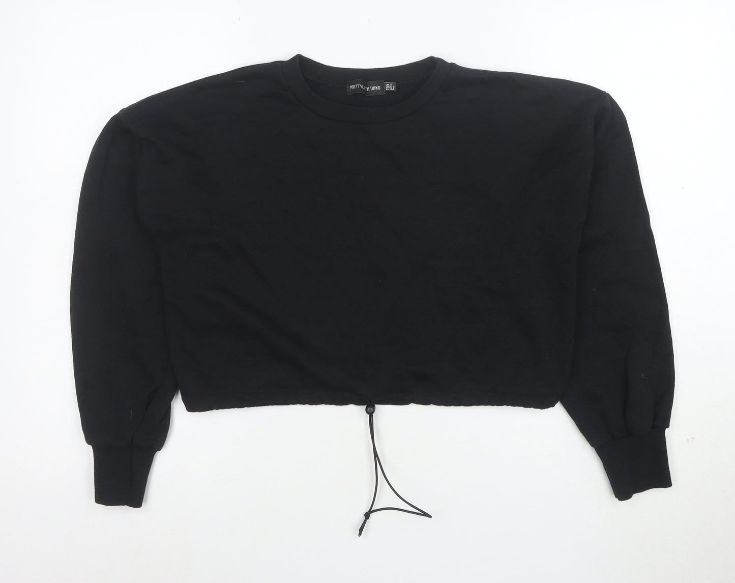 PrettyLittleThing Womens Black Size 8 Cropped Drawstring Sweatshirt