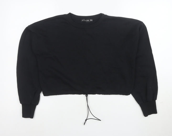 PrettyLittleThing Womens Black Size 8 Cropped Drawstring Sweatshirt