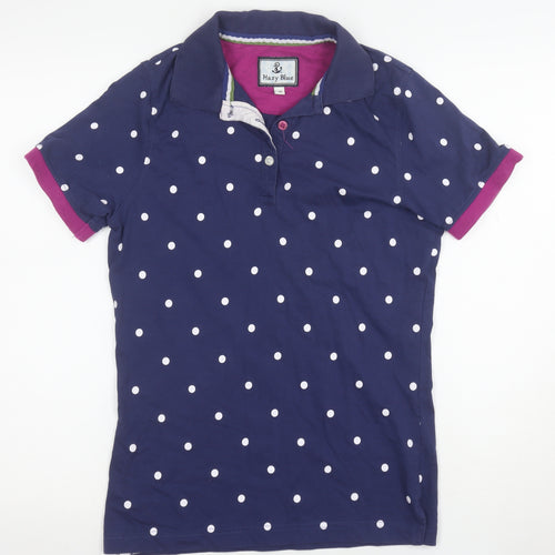 Hazy Blue Women's Navy Polka Dot Cotton Short Sleeve Polo Shirt Size 10