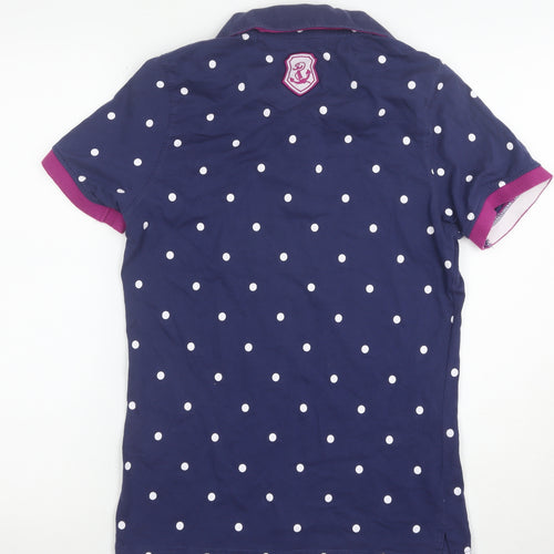 Hazy Blue Women's Navy Polka Dot Cotton Short Sleeve Polo Shirt Size 10