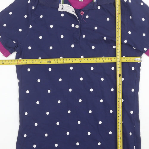 Hazy Blue Women's Navy Polka Dot Cotton Short Sleeve Polo Shirt Size 10