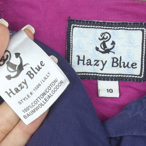 Hazy Blue Women's Navy Polka Dot Cotton Short Sleeve Polo Shirt Size 10
