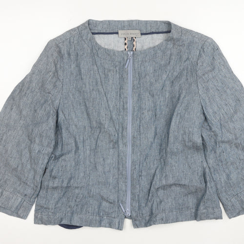 Evelin Brandt Women Blue Linen Suit Jacket Size 10 Short Sleeve