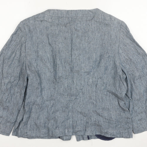 Evelin Brandt Women Blue Linen Suit Jacket Size 10 Short Sleeve