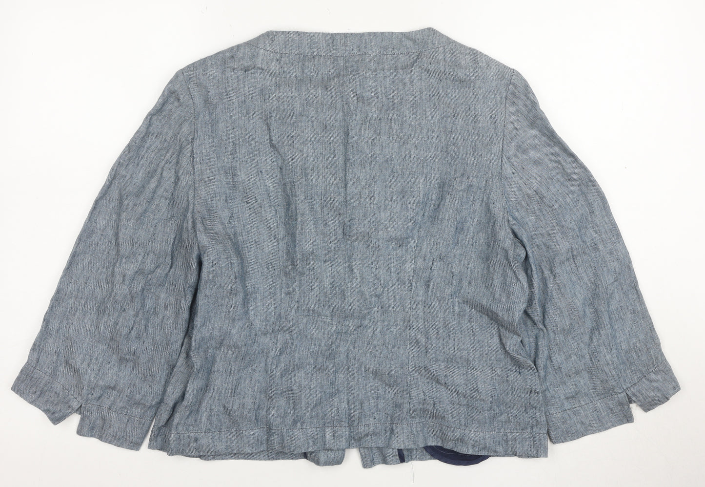 Evelin Brandt Women Blue Linen Suit Jacket Size 10 Short Sleeve
