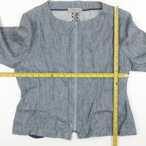Evelin Brandt Women Blue Linen Suit Jacket Size 10 Short Sleeve