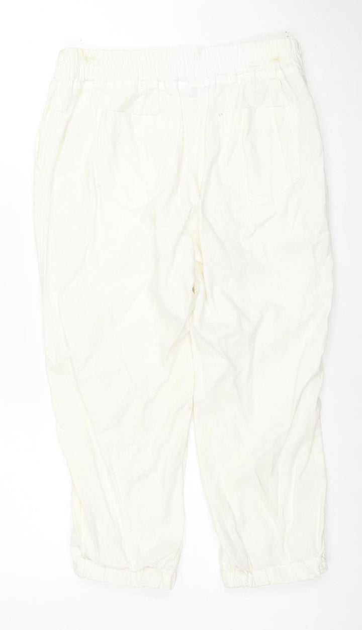 George Women's White Cargo Trousers Size 10 Elastic Waist