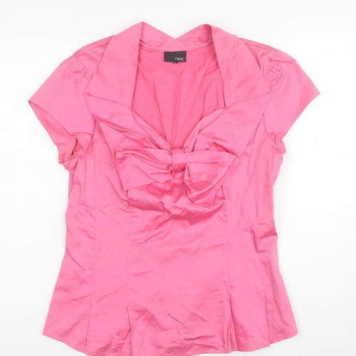 Next Women’s Pink Bow Blouse Size 12 Short Sleeve Cotton