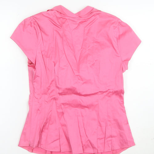Next Women’s Pink Bow Blouse Size 12 Short Sleeve Cotton