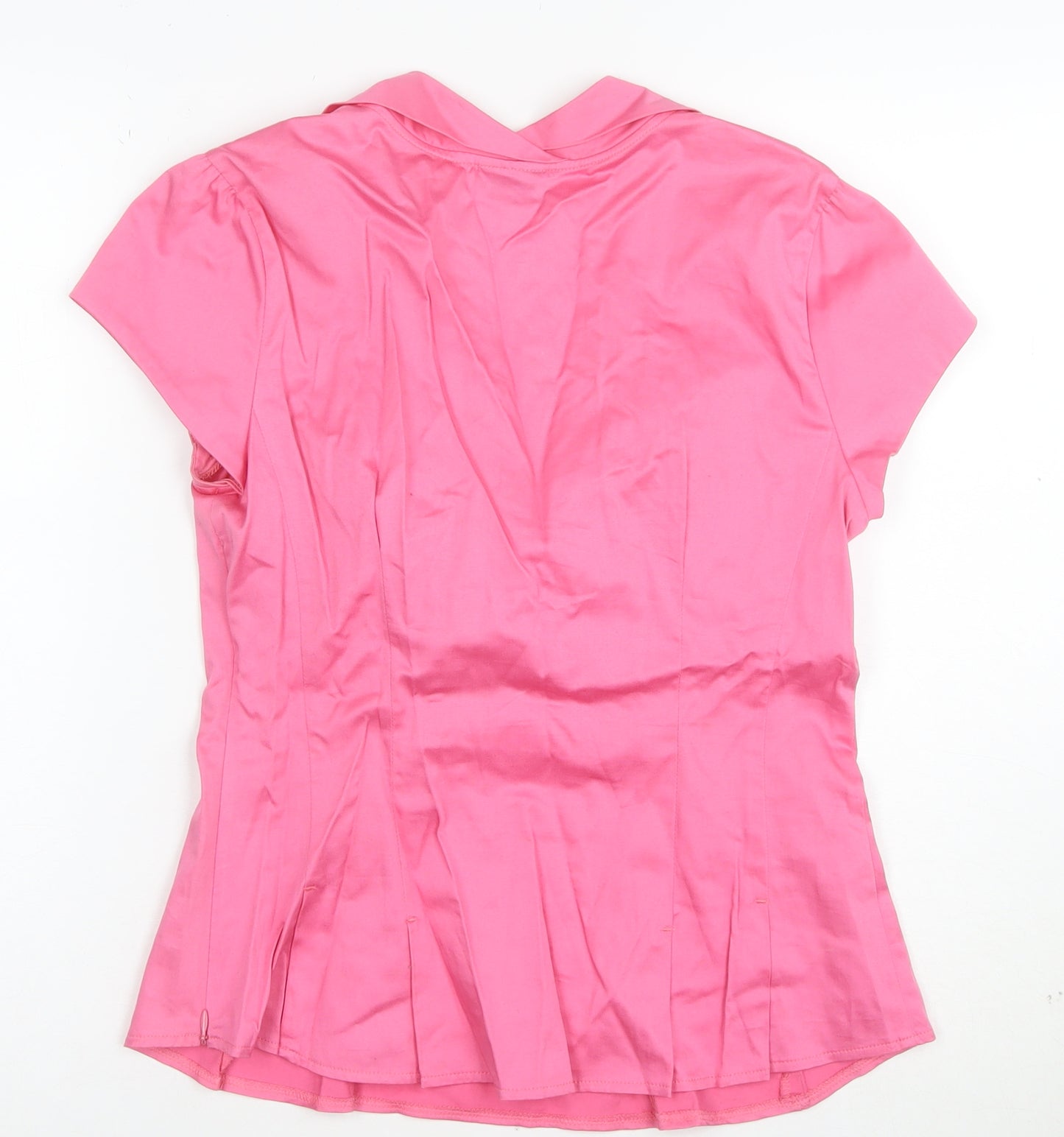 Next Women’s Pink Bow Blouse Size 12 Short Sleeve Cotton