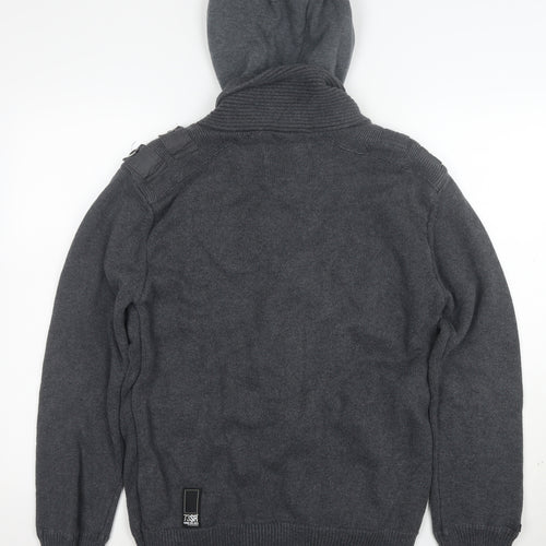 DNM:73 Men's Grey Hooded Knit Bomber Jacket Size L