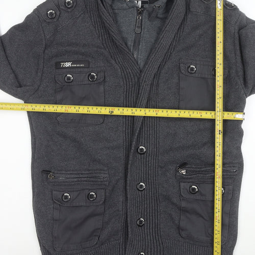 DNM:73 Men's Grey Hooded Knit Bomber Jacket Size L
