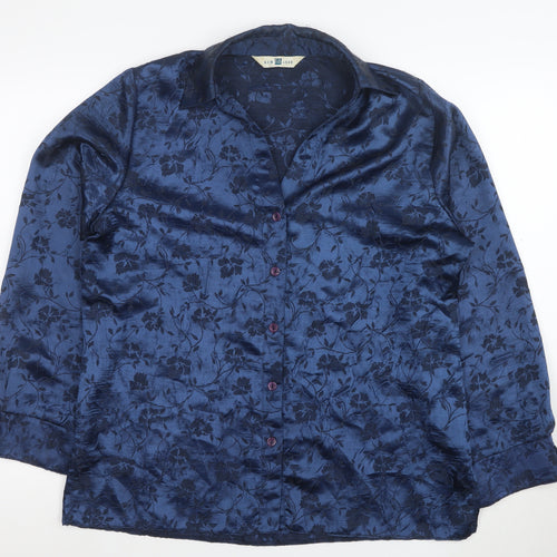 New Look Women's Blue Floral Satin Button-Up Shirt UK 16