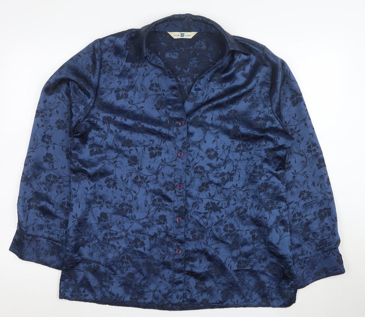 New Look Women's Blue Floral Satin Button-Up Shirt UK 16