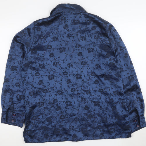 New Look Women's Blue Floral Satin Button-Up Shirt UK 16