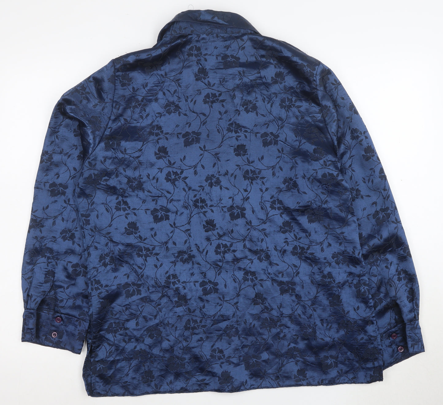 New Look Women's Blue Floral Satin Button-Up Shirt UK 16