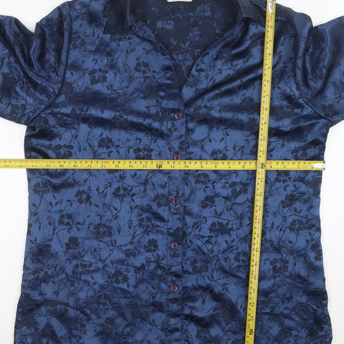 New Look Women's Blue Floral Satin Button-Up Shirt UK 16
