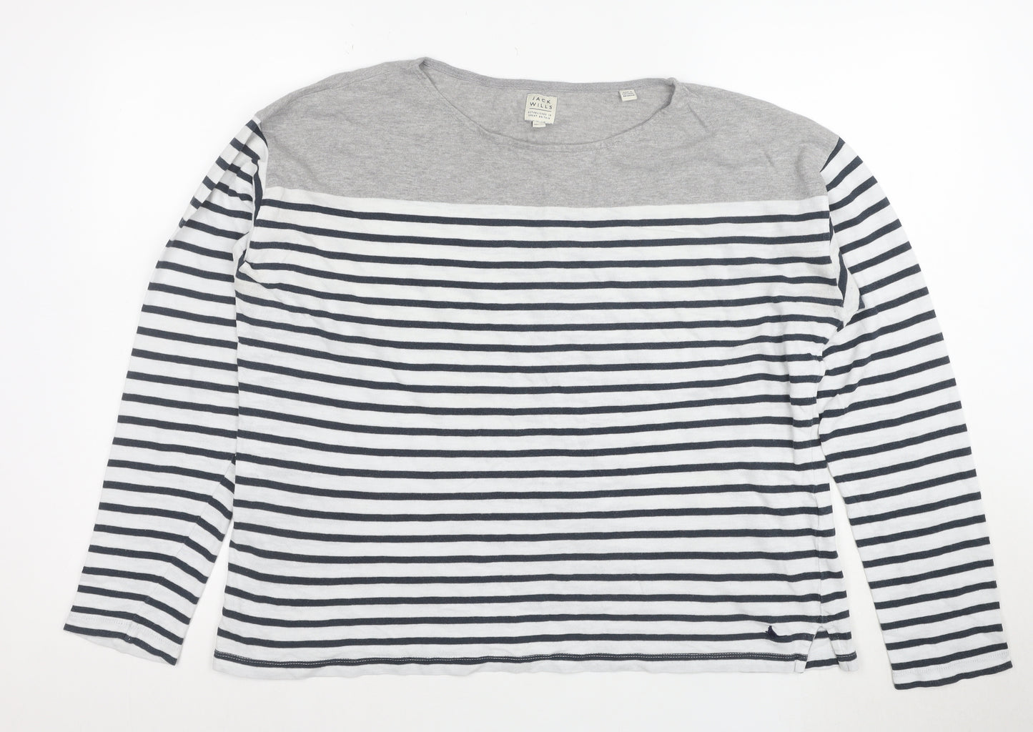 Jack Wills Womens Grey Striped Long Sleeve Cotton T-Shirt UK12